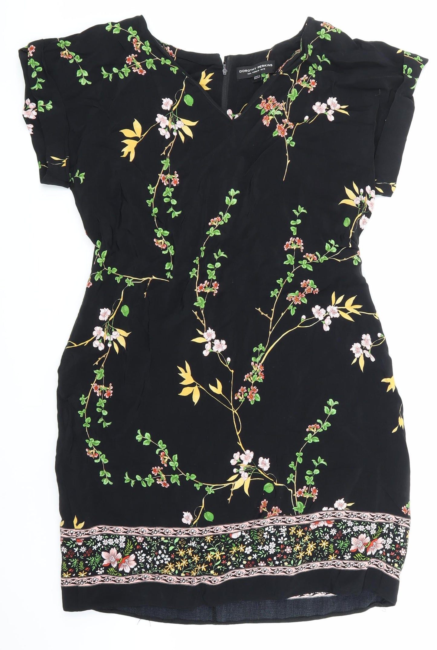 DOROTHY PERKIN Womens Black Floral  Skater Dress  Size 10