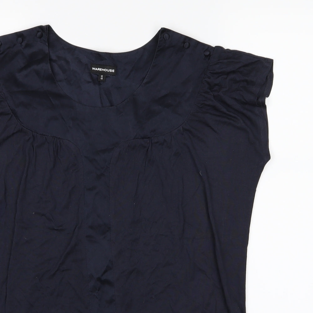 Warehouse Womens Blue  Chiffon Basic T-Shirt Size 12