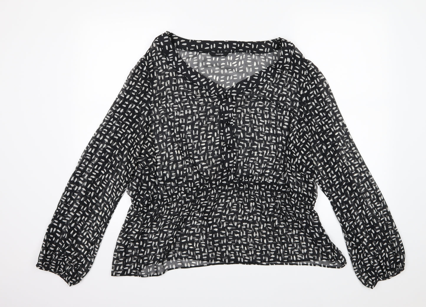 George Womens Black Polka Dot Chiffon Basic Blouse Size 22