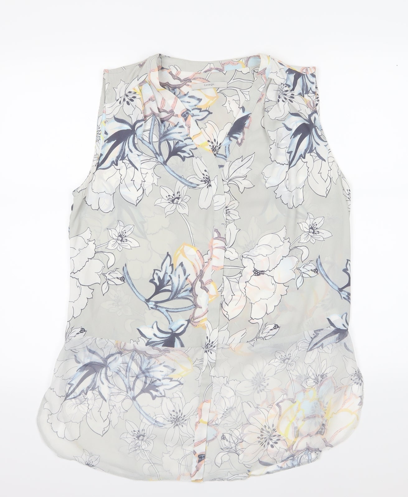 George Womens Grey Floral Chiffon Basic Blouse Size 14
