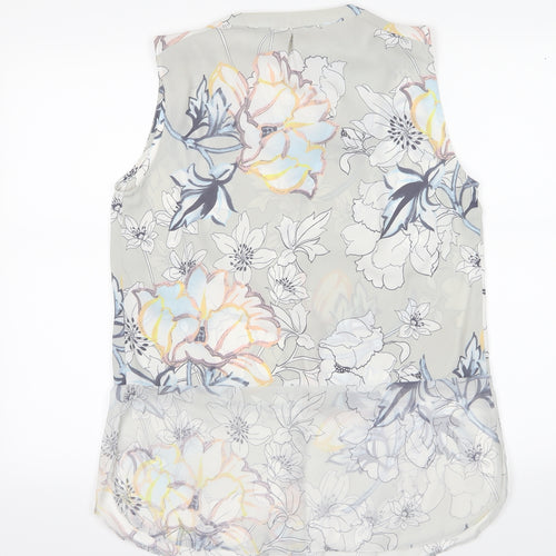 George Womens Grey Floral Chiffon Basic Blouse Size 14