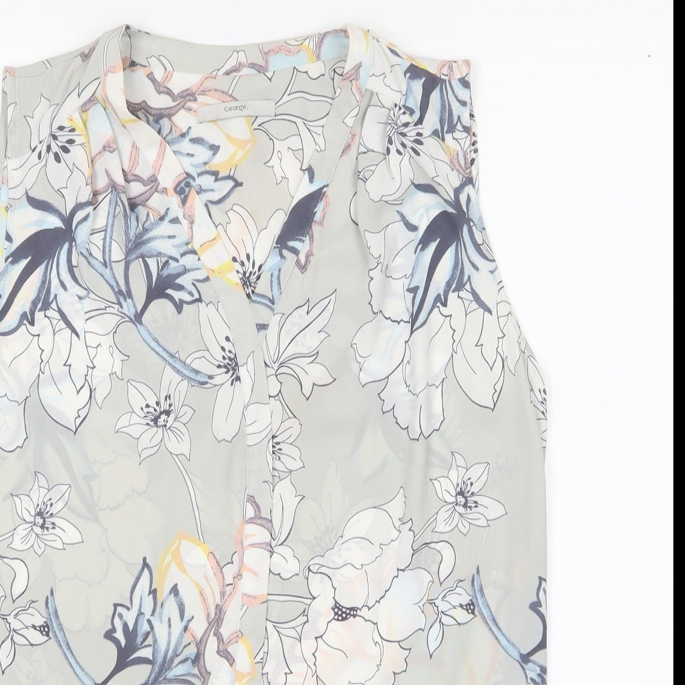 George Womens Grey Floral Chiffon Basic Blouse Size 14