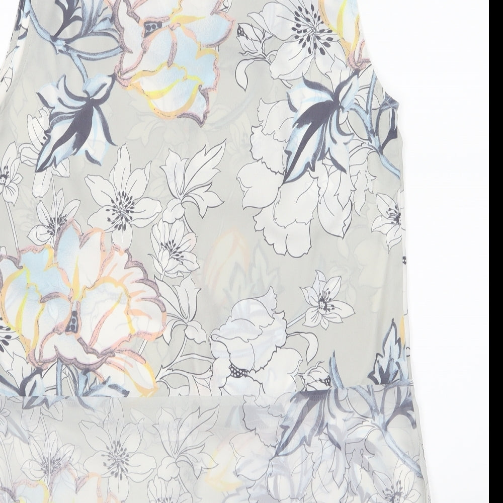 George Womens Grey Floral Chiffon Basic Blouse Size 14