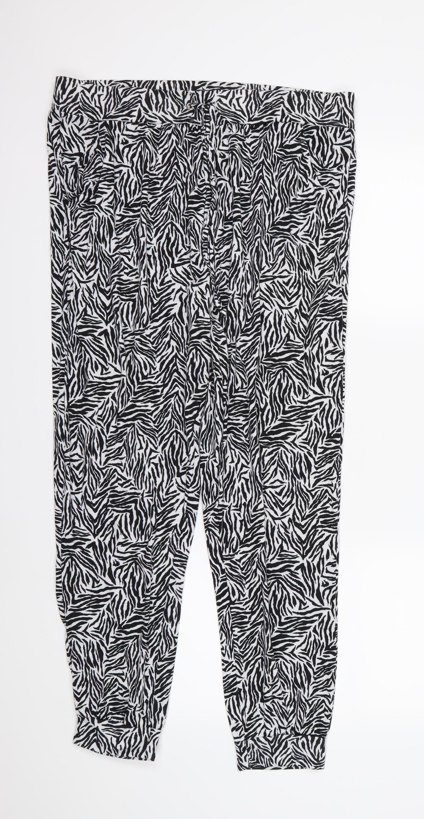 Primark Womens Black Animal Print Jersey Trousers  Size L L28 in