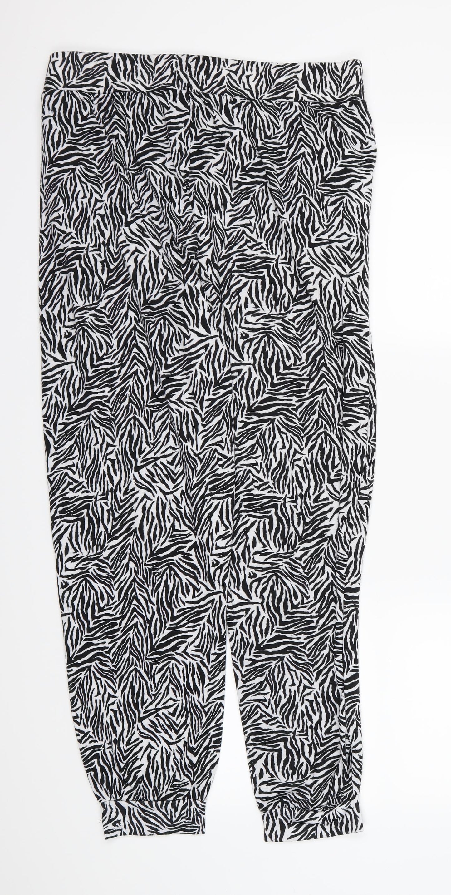 Primark Womens Black Animal Print Jersey Trousers  Size L L28 in