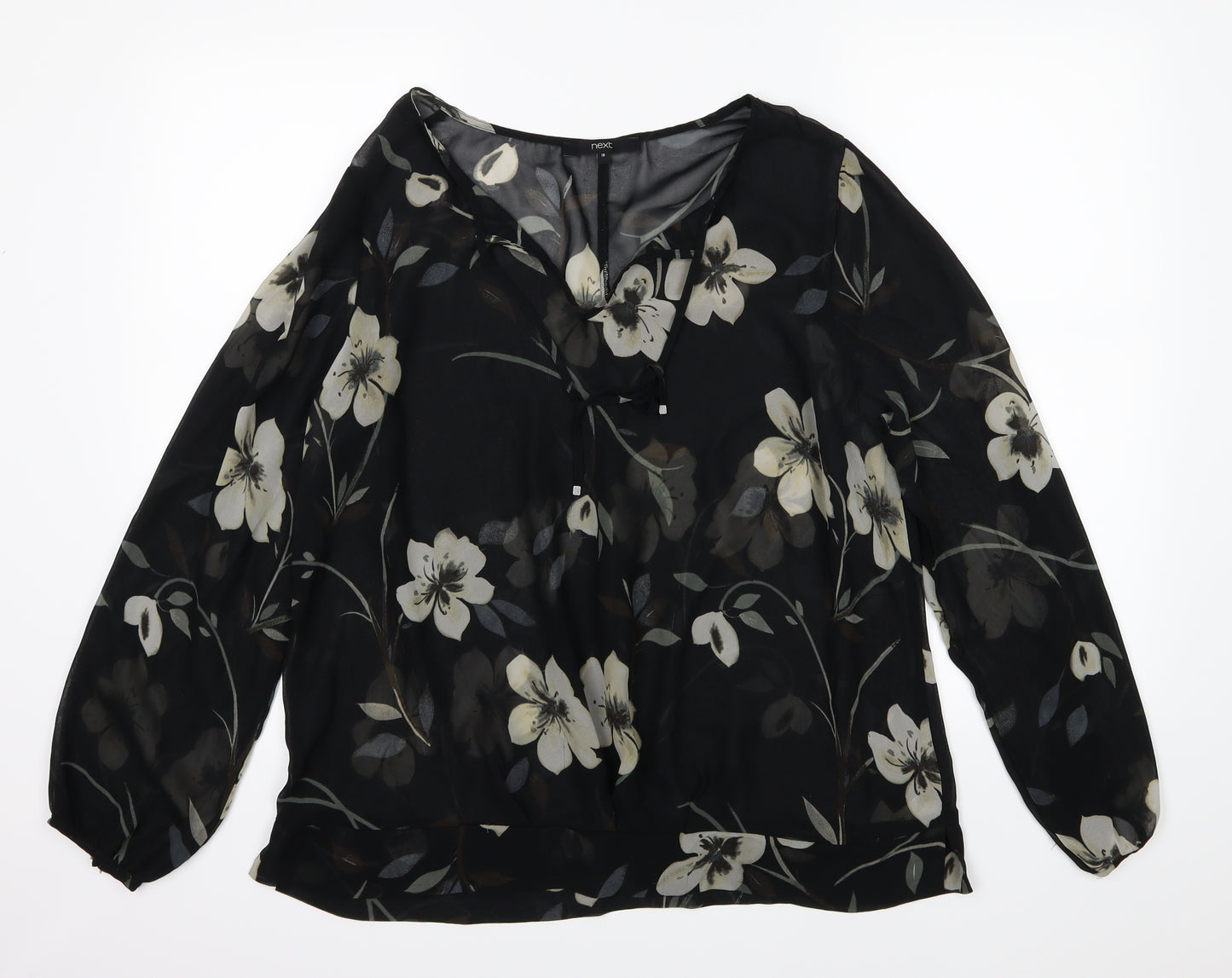 NEXT Womens Black Floral Chiffon Basic Blouse Size 18