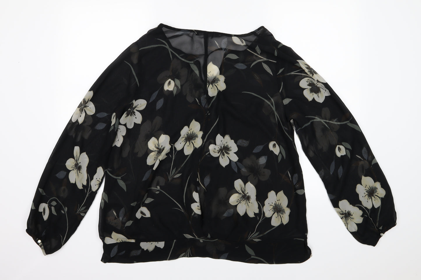 NEXT Womens Black Floral Chiffon Basic Blouse Size 18