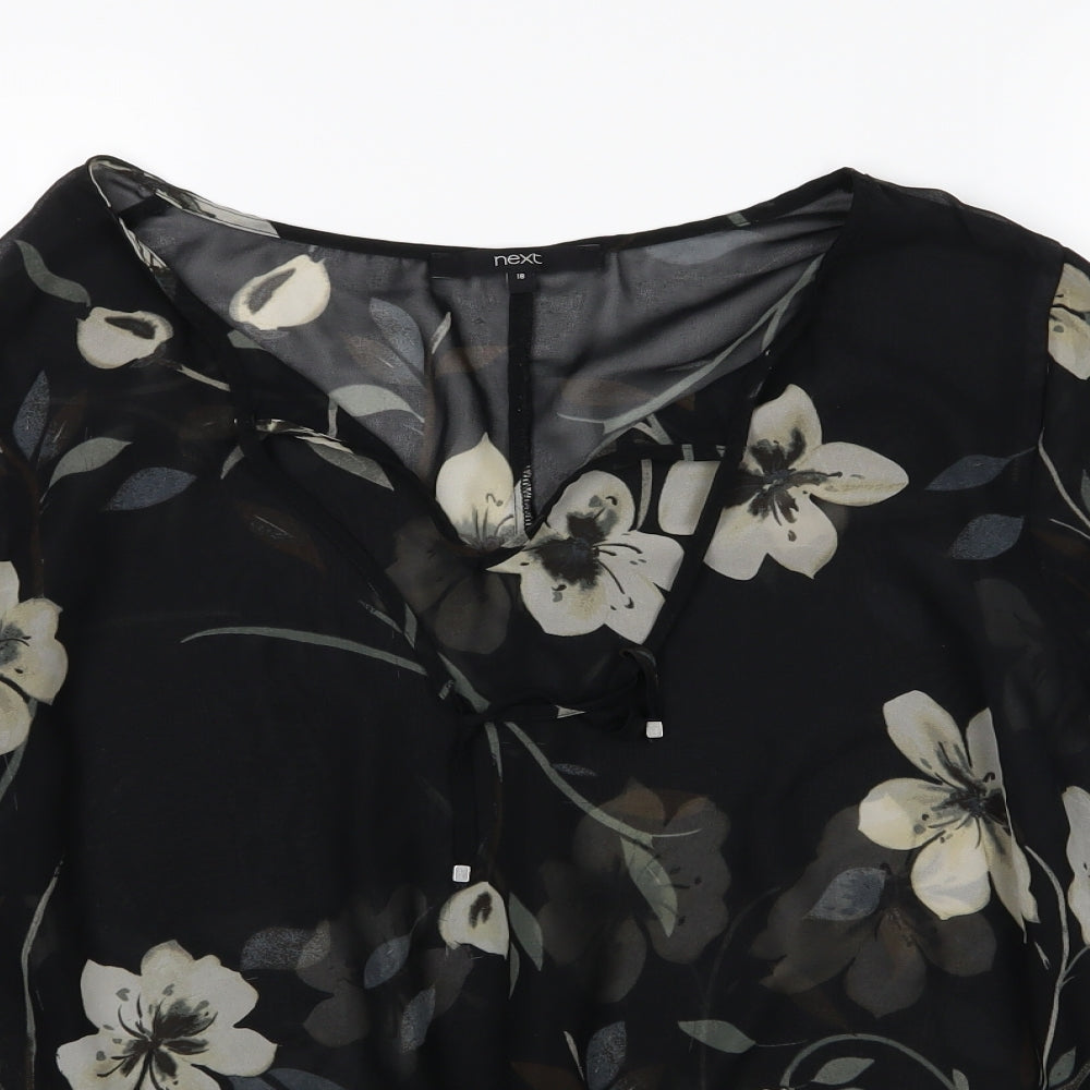 NEXT Womens Black Floral Chiffon Basic Blouse Size 18