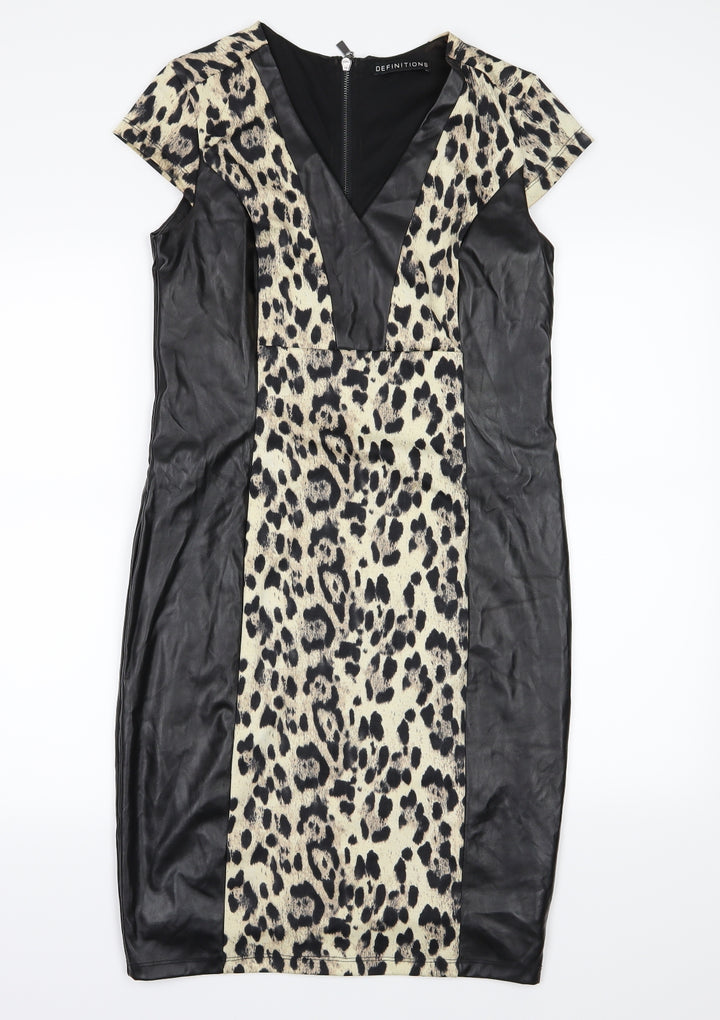 Definitions Womens Black Animal Print Pencil Dress Size 12
