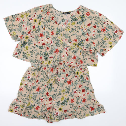 Boohoo Womens Beige Floral  Playsuit One-Piece Size 18 L3 in