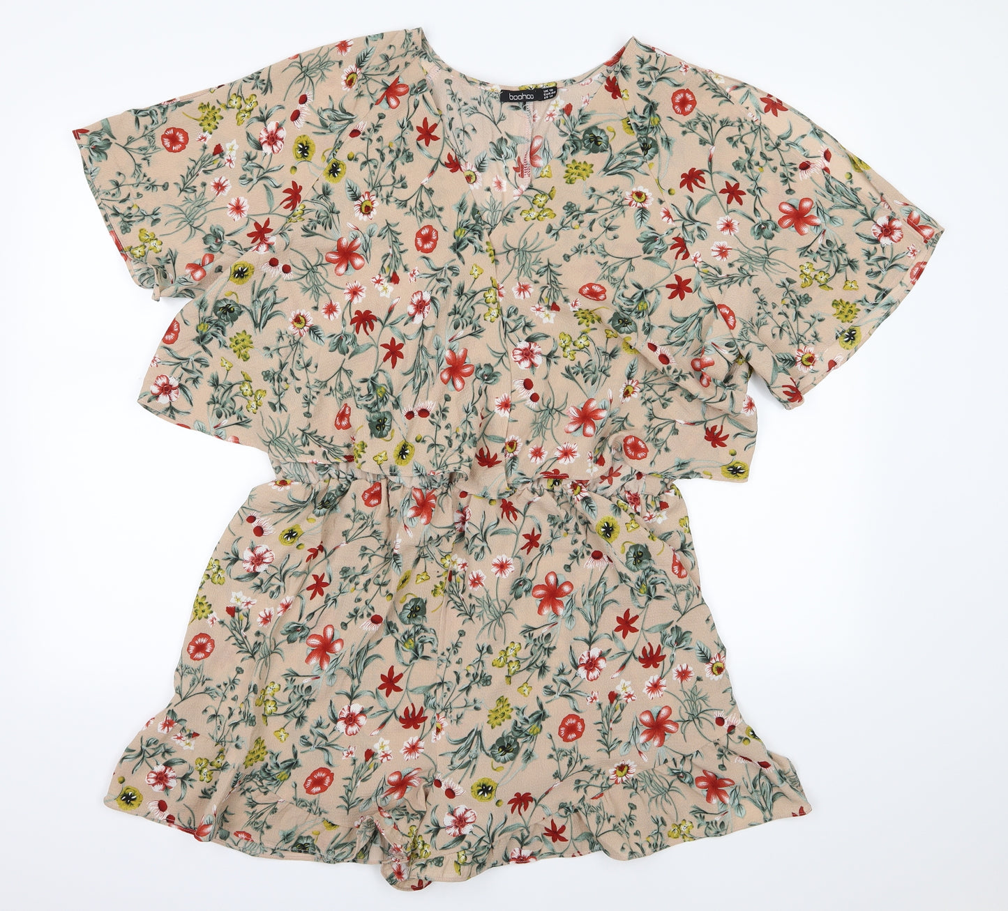 Boohoo Womens Beige Floral  Playsuit One-Piece Size 18 L3 in