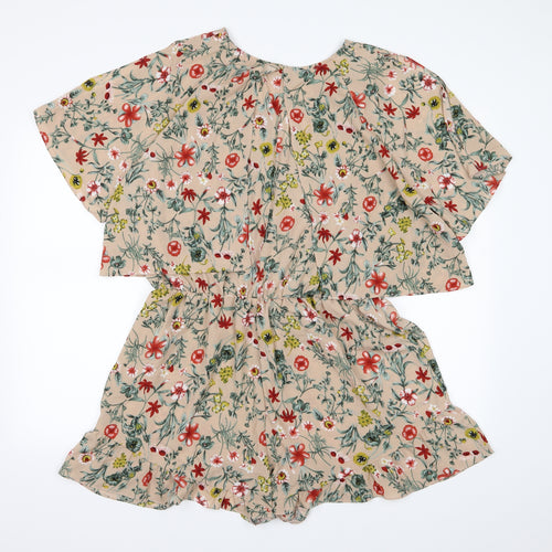 Boohoo Womens Beige Floral  Playsuit One-Piece Size 18 L3 in