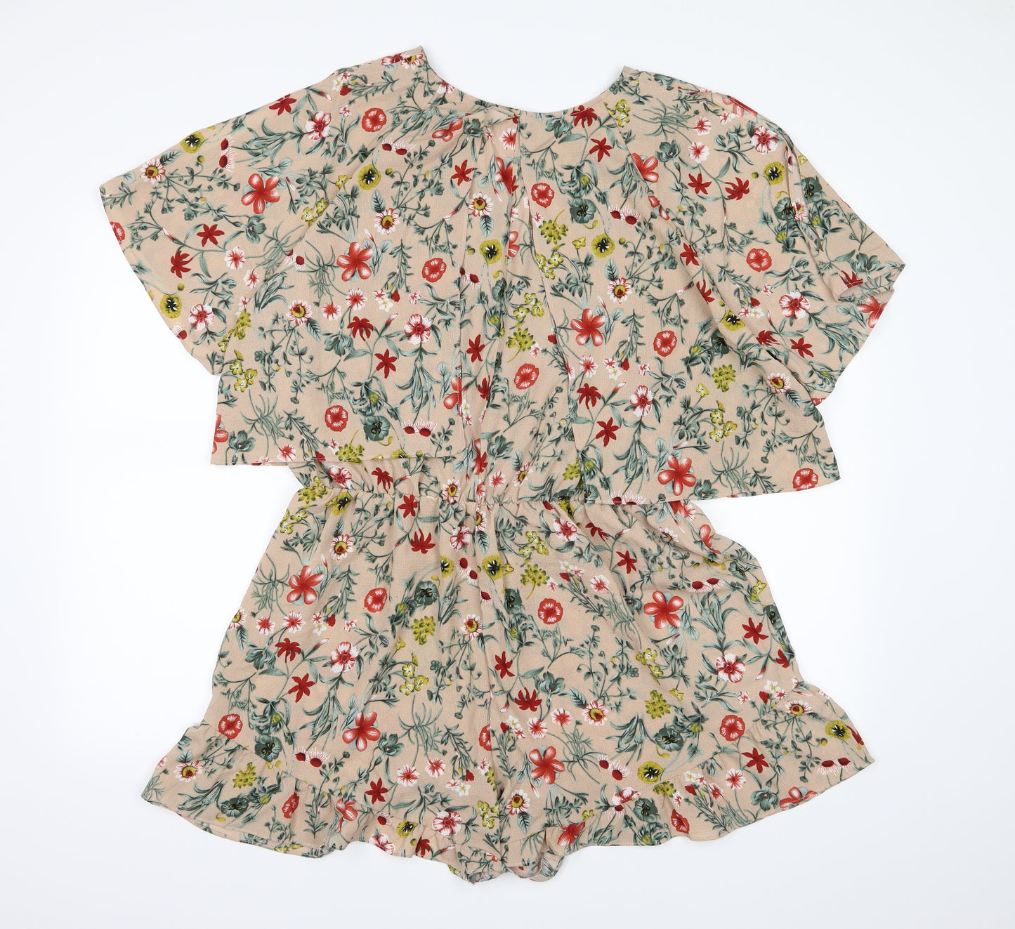 Boohoo Womens Beige Floral  Playsuit One-Piece Size 18 L3 in