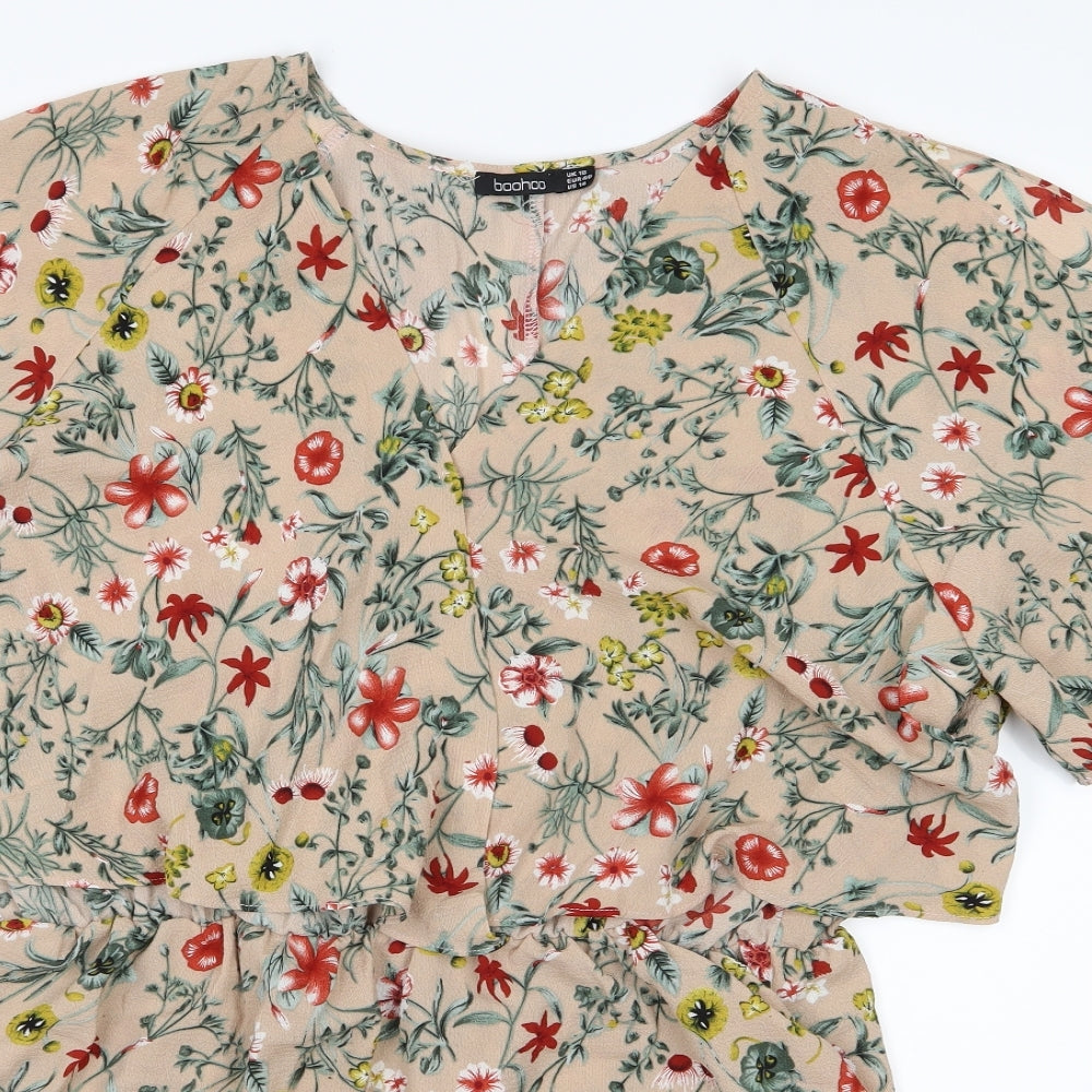 Boohoo Womens Beige Floral  Playsuit One-Piece Size 18 L3 in