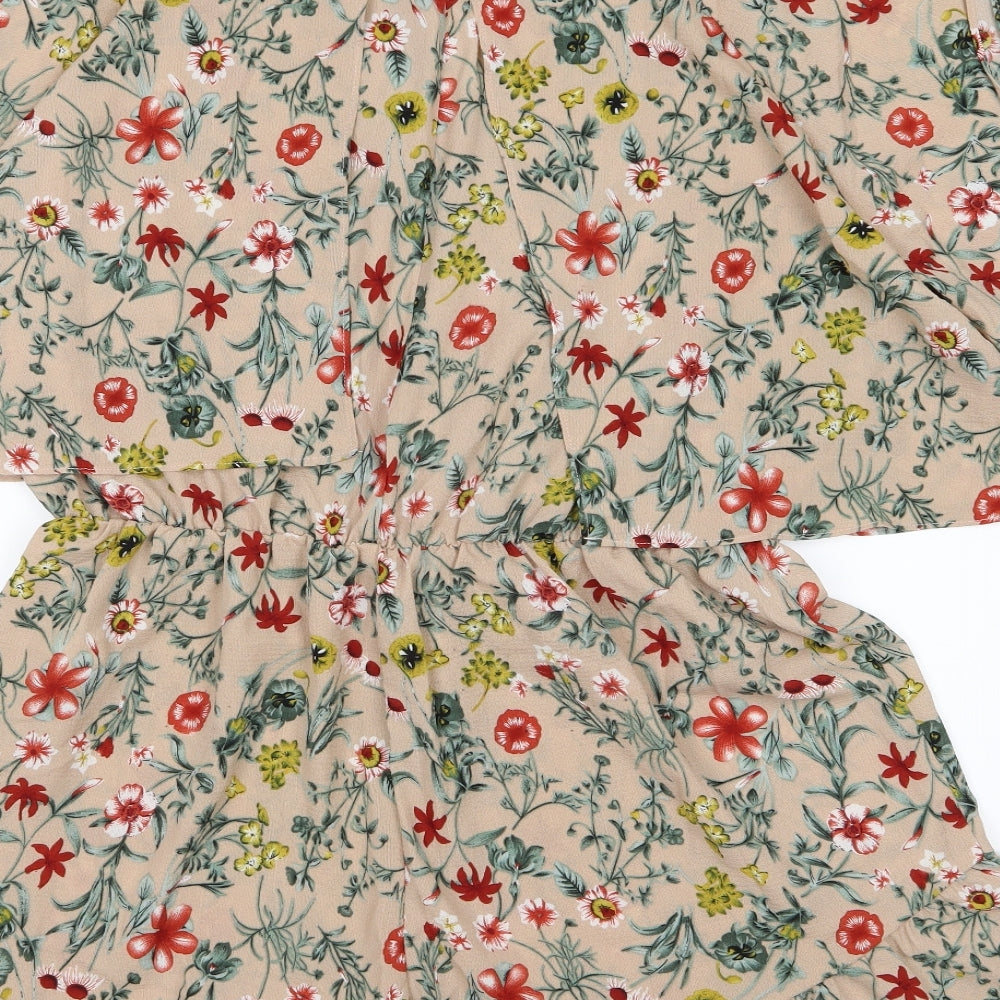 Boohoo Womens Beige Floral  Playsuit One-Piece Size 18 L3 in