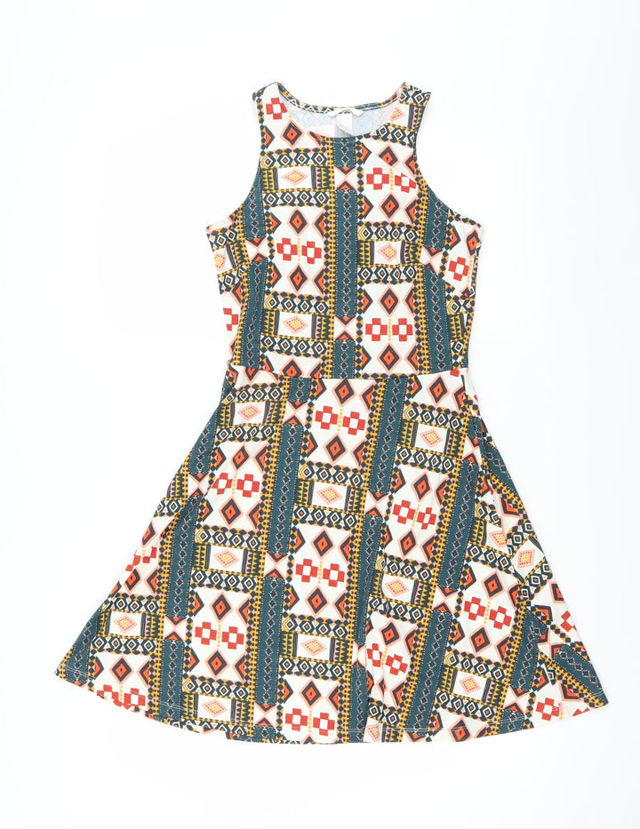 H&M Womens Multicoloured Geometric  Skater Dress  Size S