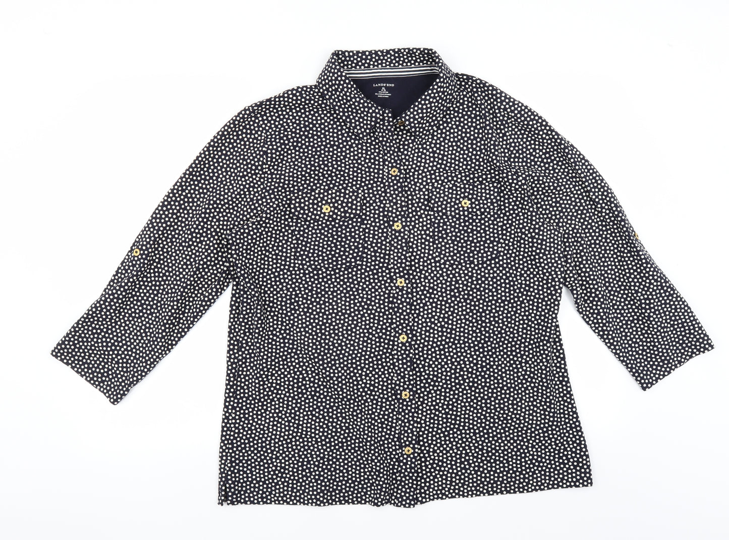Lands end Womens Blue Polka Dot  Basic Button-Up Size XL
