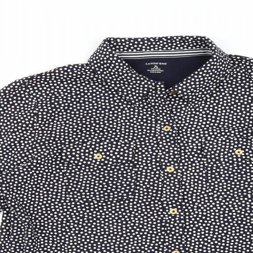 Lands end Womens Blue Polka Dot  Basic Button-Up Size XL