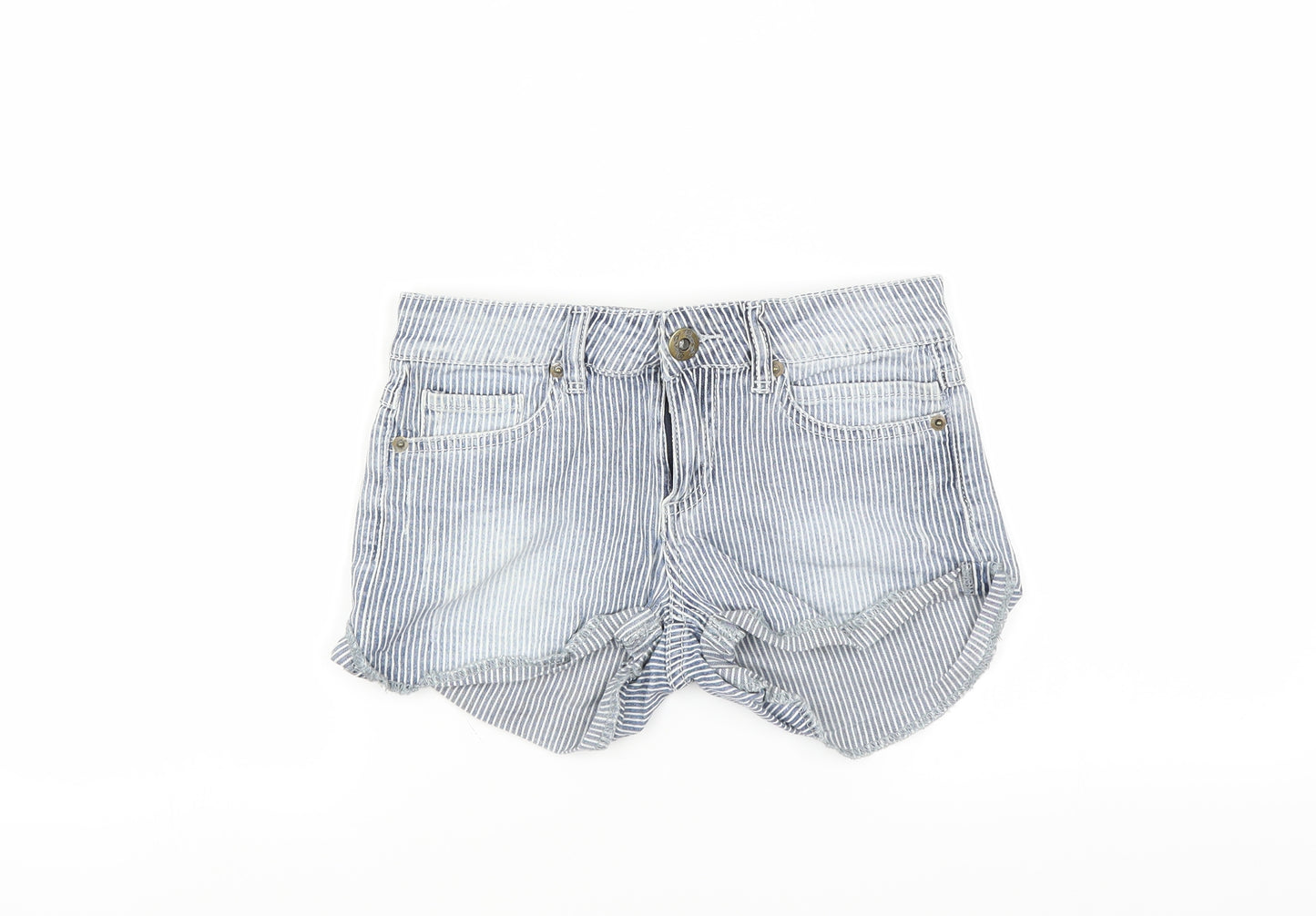 Miss Denim Womens Blue Striped  Hot Pants Shorts Size 6