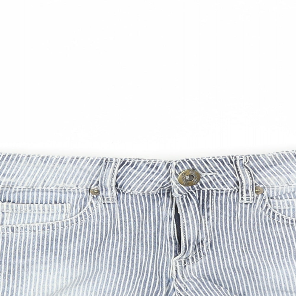 Miss Denim Womens Blue Striped  Hot Pants Shorts Size 6
