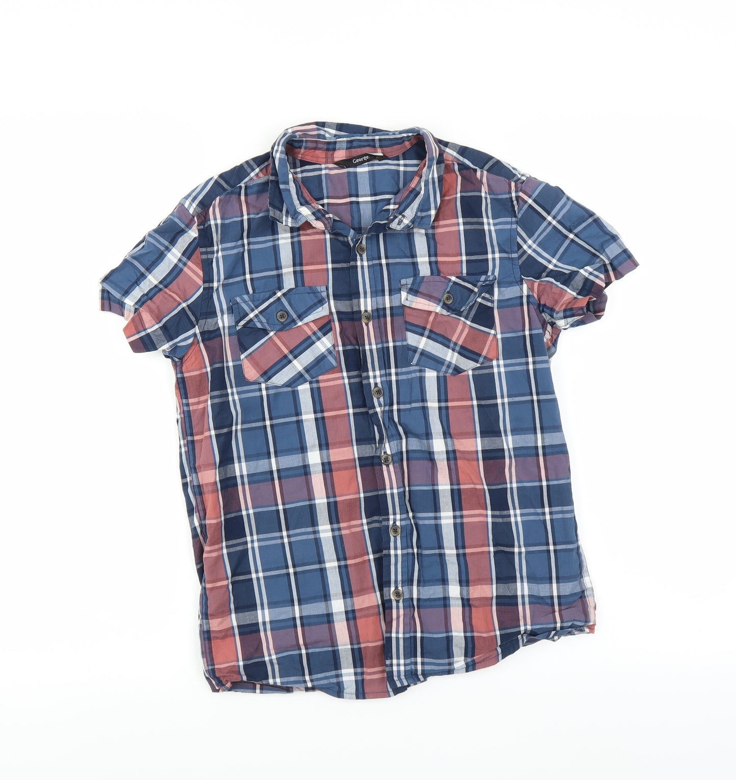 George Boys Blue Check  Basic Button-Up Size 11-12 Years