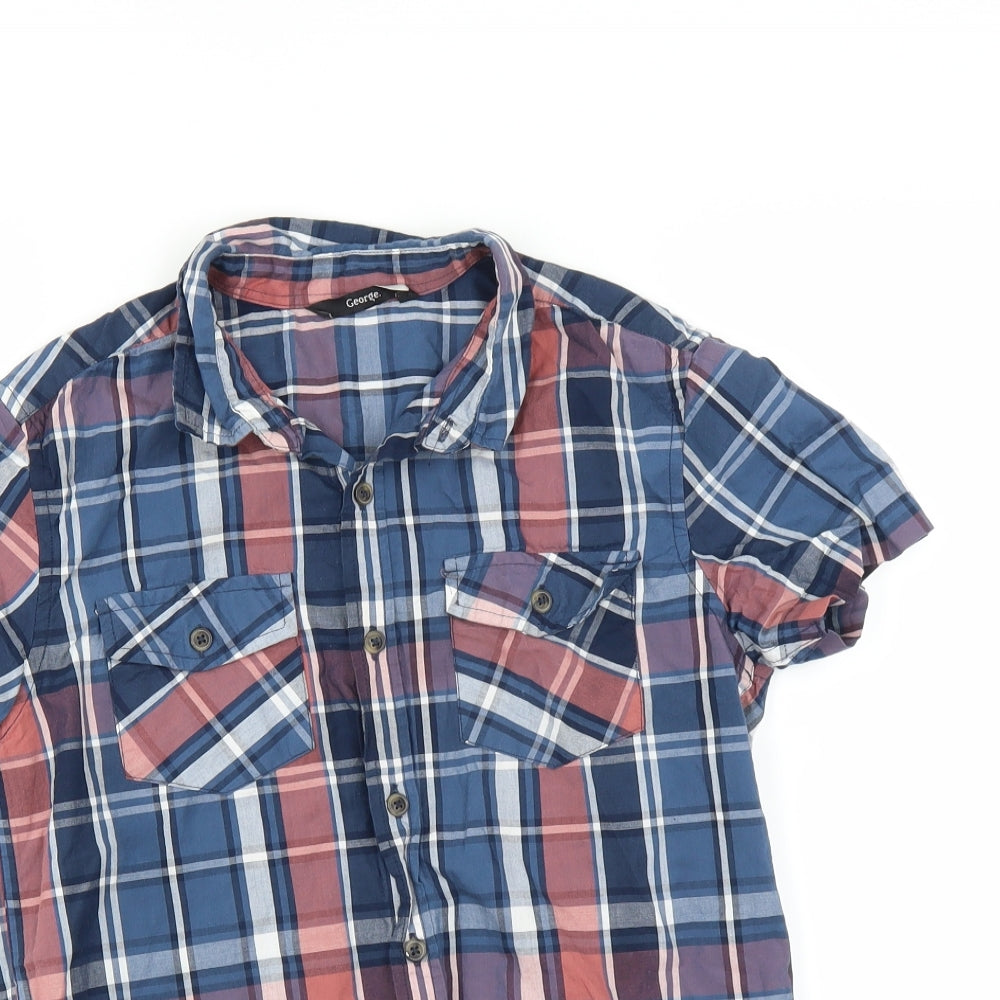 George Boys Blue Check  Basic Button-Up Size 11-12 Years