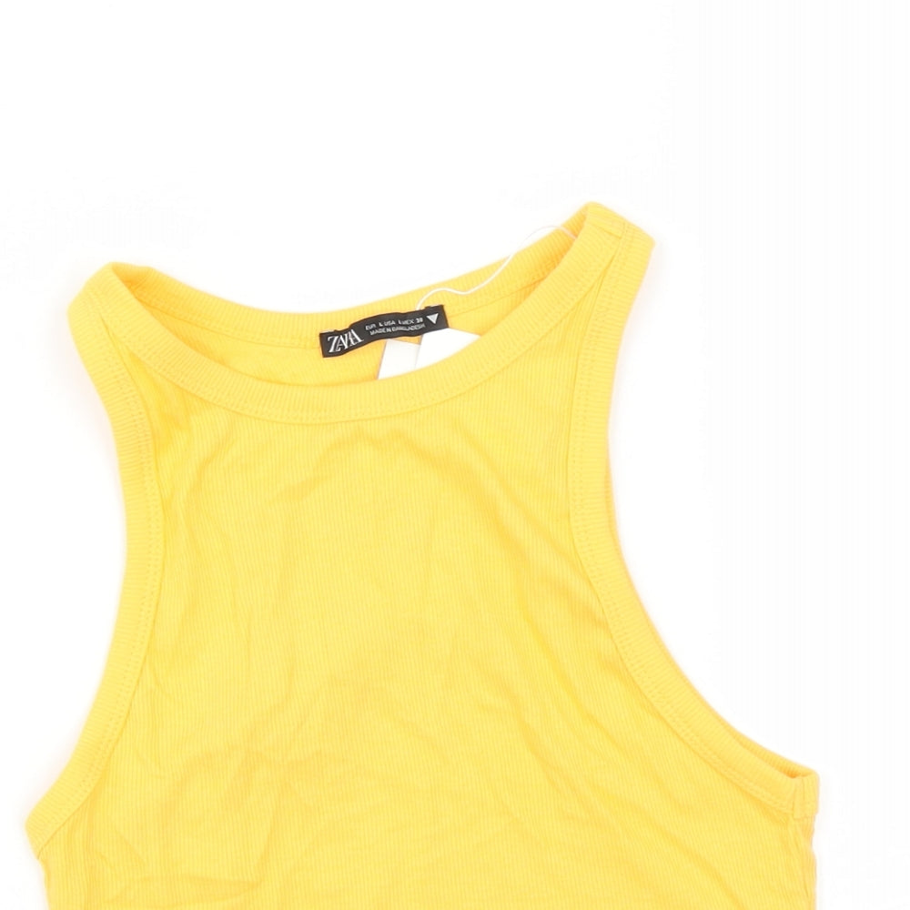 Zara Womens Orange   Basic Tank Size L  - CROPPED
