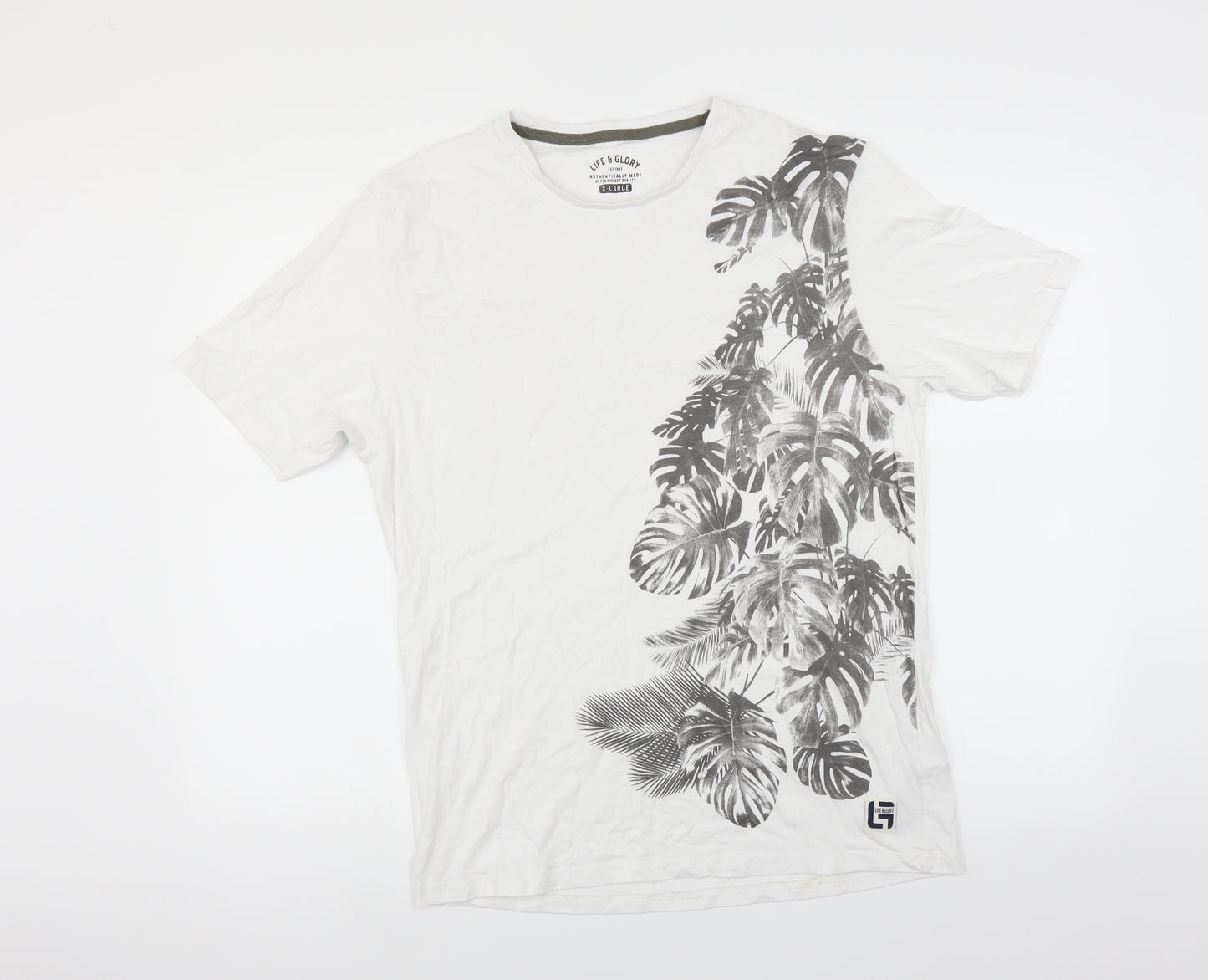 Life & Glory Mens White    T-Shirt Size XL  - leaf print