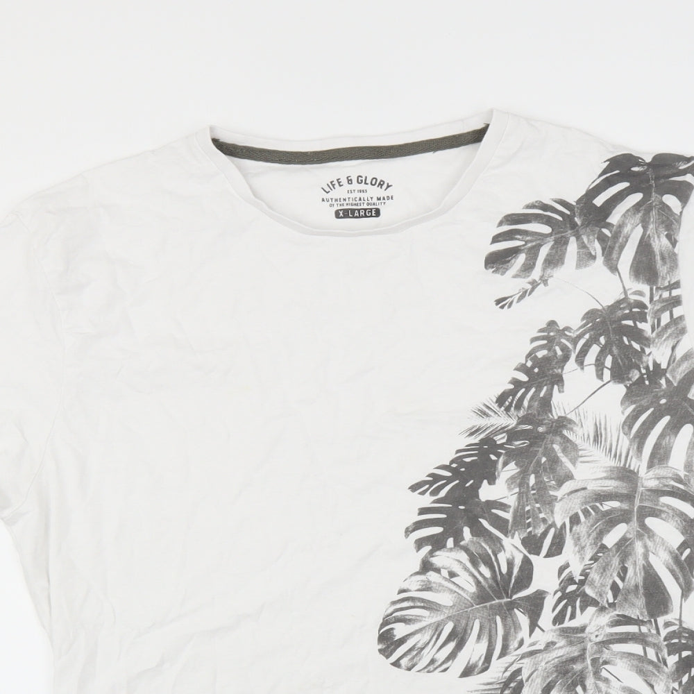Life & Glory Mens White    T-Shirt Size XL  - leaf print