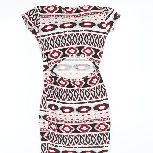 Boohoo Womens Pink Geometric  Fit & Flare  Size 8