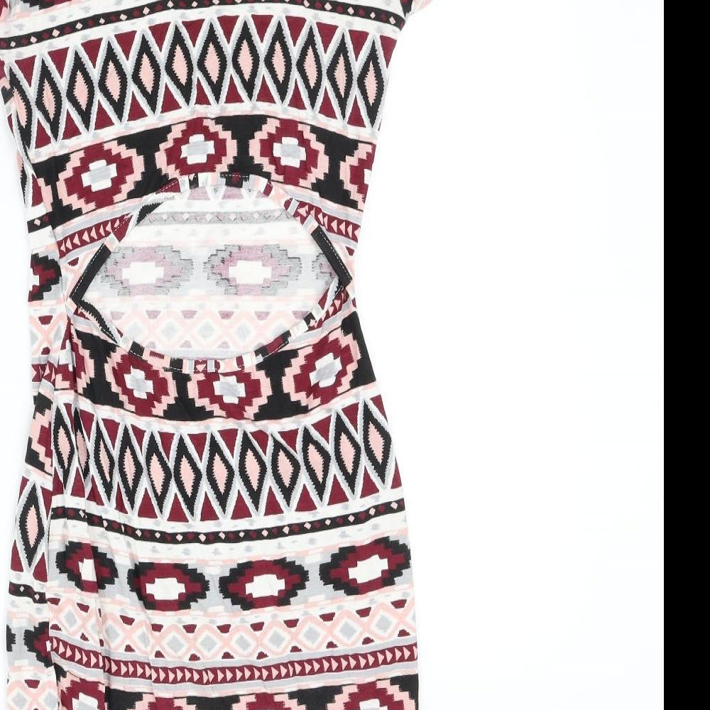 Boohoo Womens Pink Geometric  Fit & Flare  Size 8
