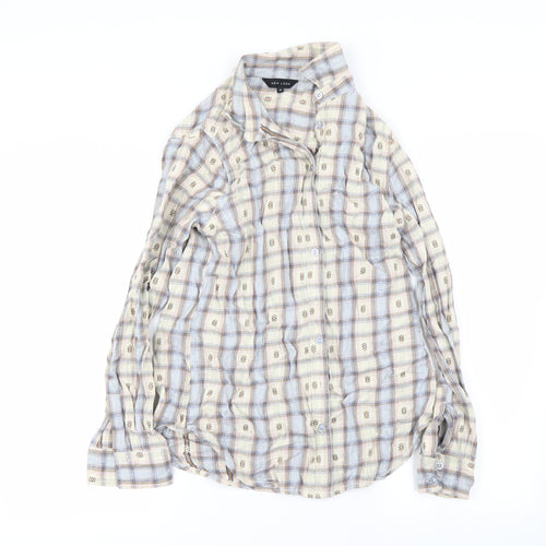 New Look Womens Silver Check  Basic Button-Up Size 10