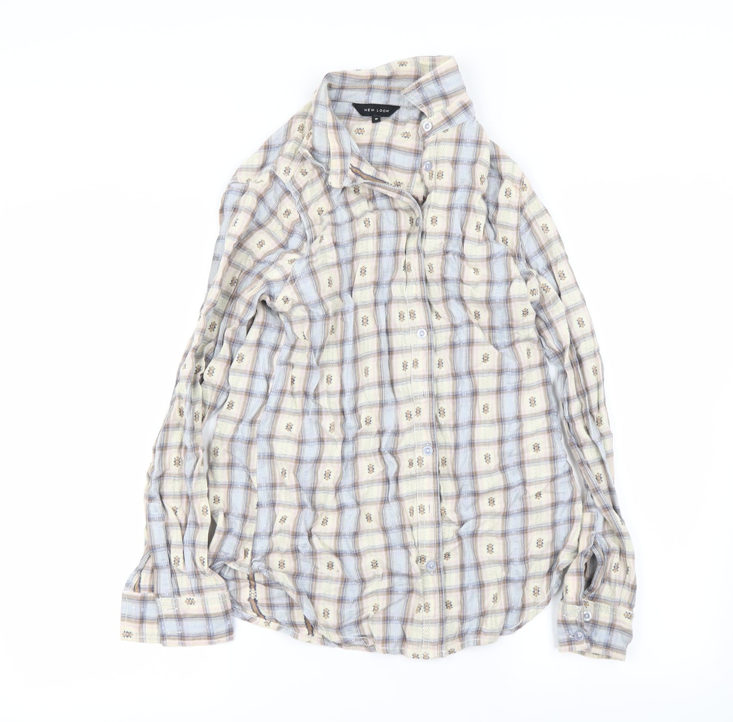 New Look Womens Silver Check  Basic Button-Up Size 10