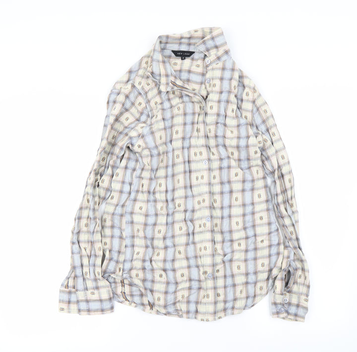 New Look Womens Silver Check  Basic Button-Up Size 10