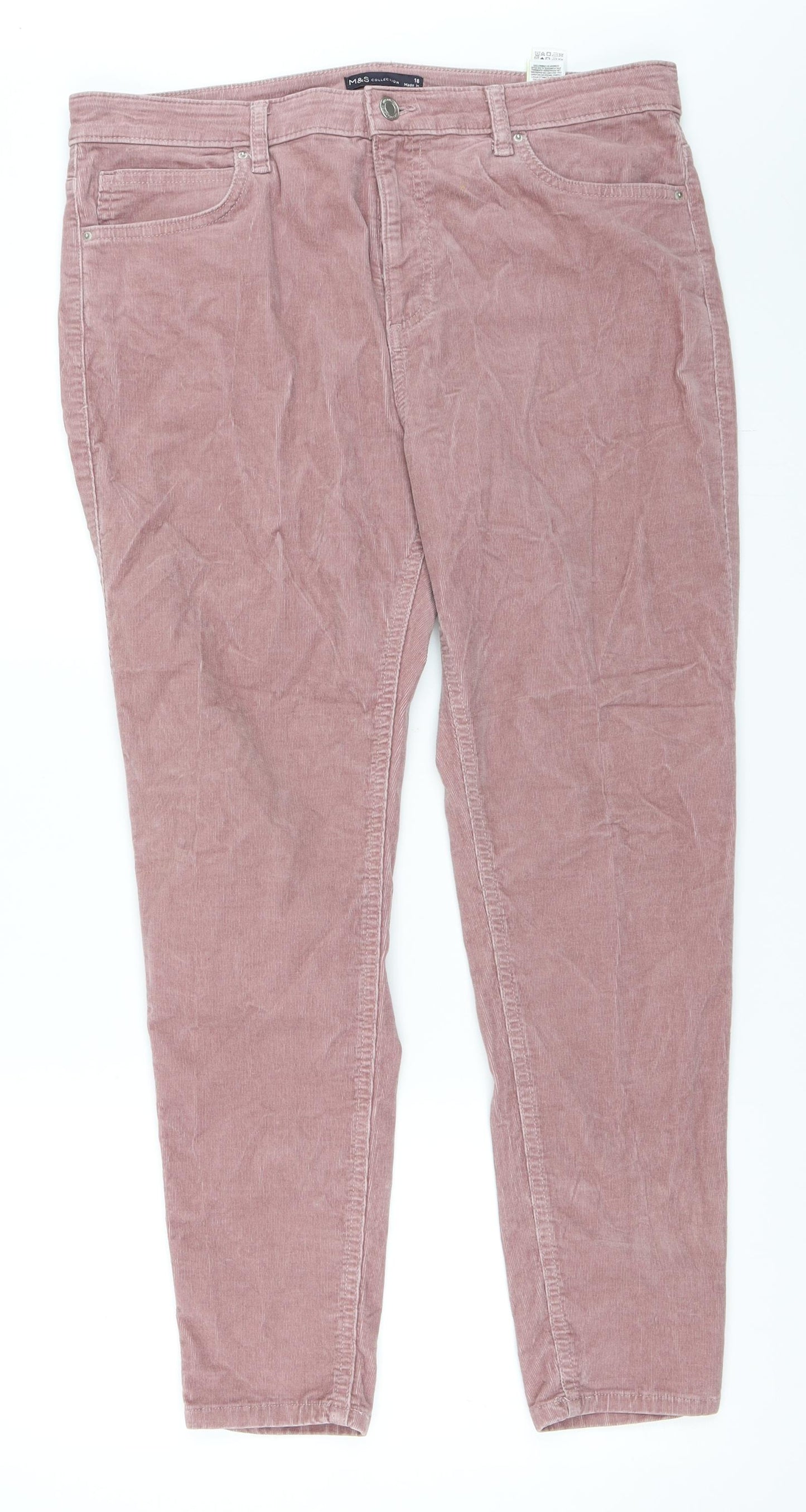 Marks and Spencer Womens Pink  Corduroy Straight Jeans Size 18 L27 in