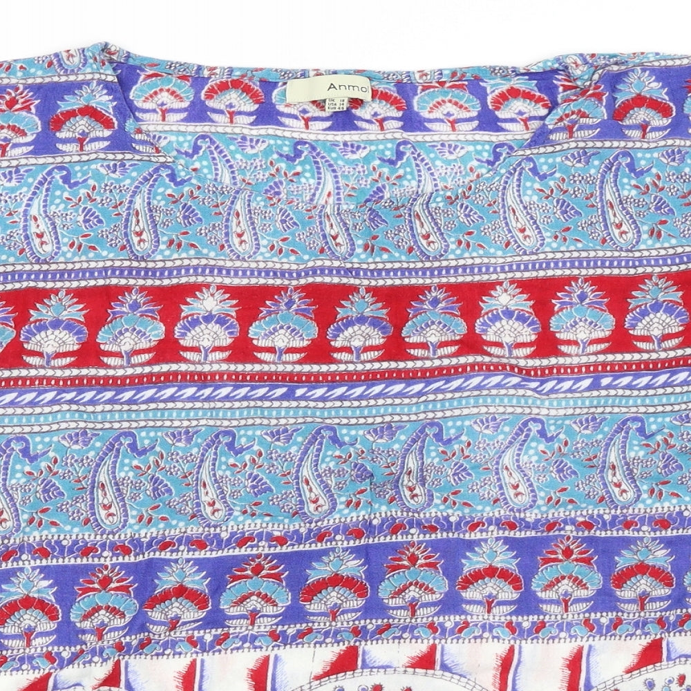Anmoi Womens Blue Geometric  Basic T-Shirt Size 18