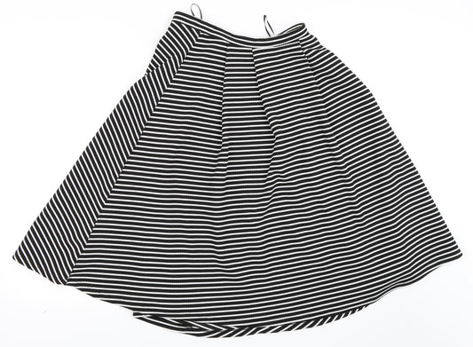 Front view of New Look women’s white striped flare skirt, size UK 8