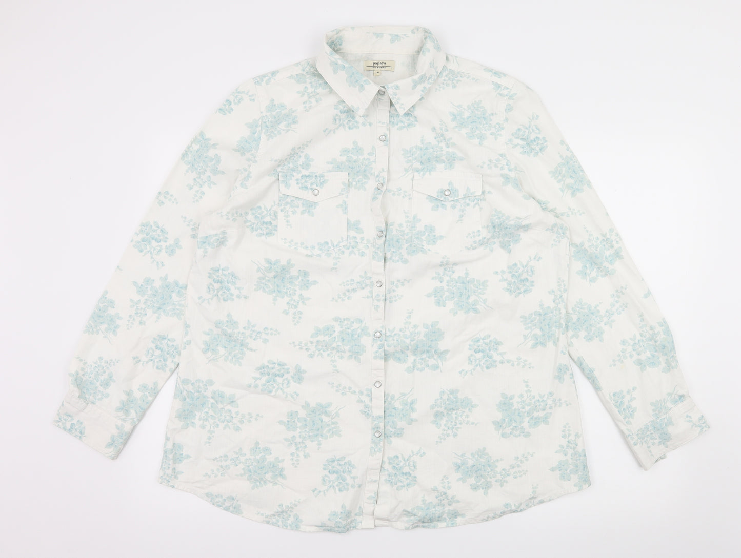 Papaya Womens White Floral  Basic Button-Up Size 18