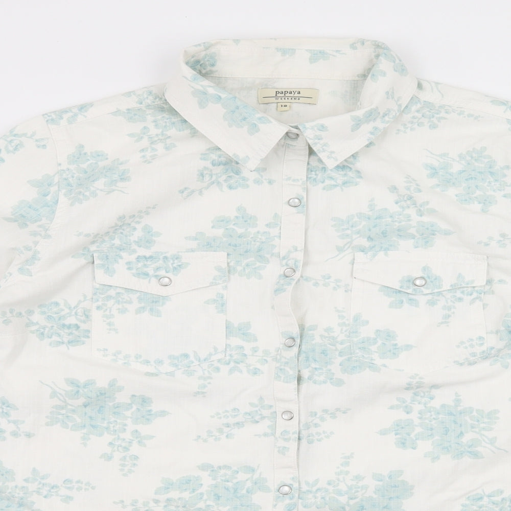 Papaya Womens White Floral  Basic Button-Up Size 18