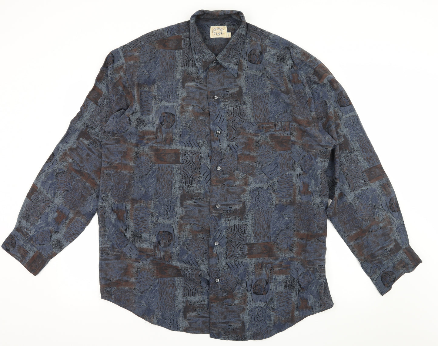 Casual Club Mens Blue Geometric   Button-Up Size L