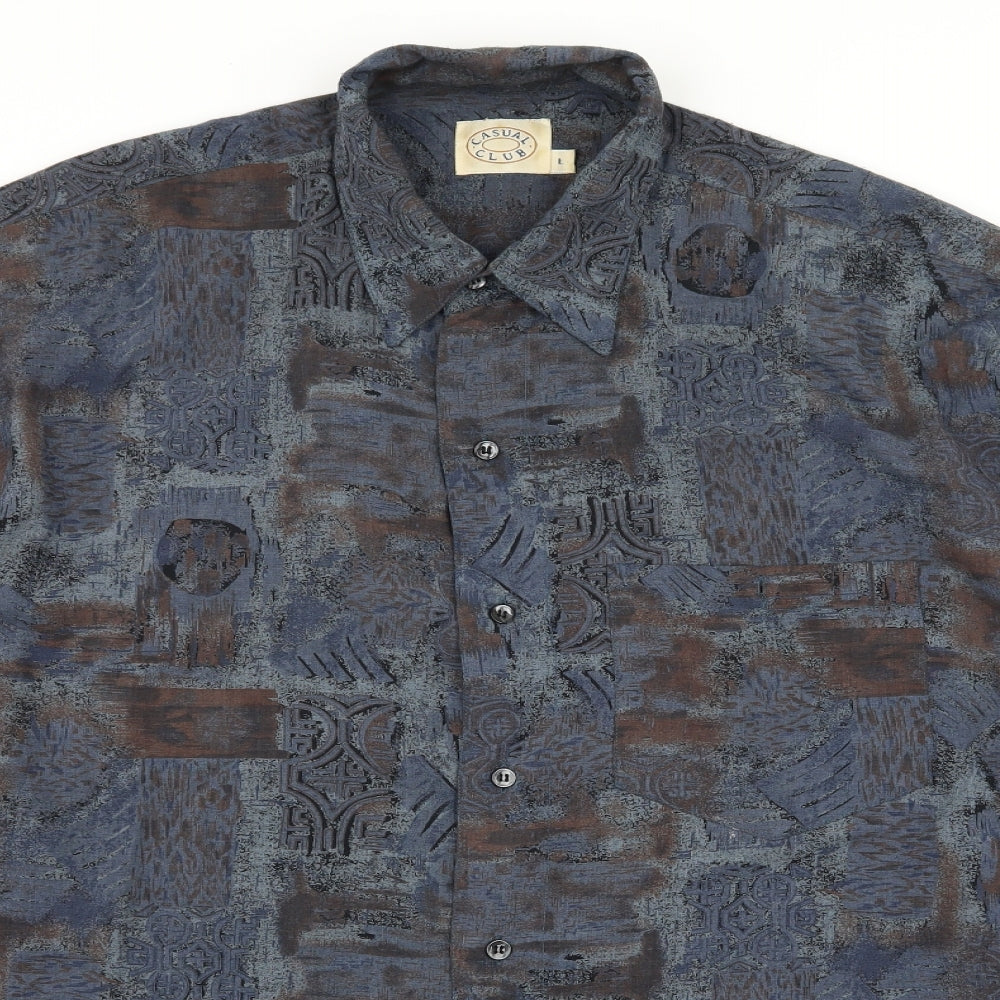 Casual Club Mens Blue Geometric   Button-Up Size L