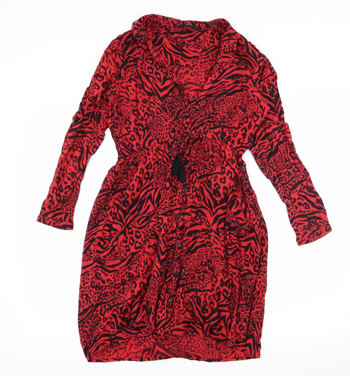 George Girls Red Animal Print  Shirt Dress  Size 13-14 Years