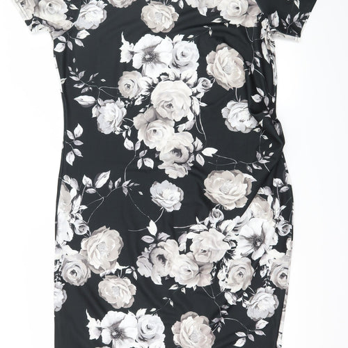 New Look Womens Black Floral Jersey A-Line  Size 18