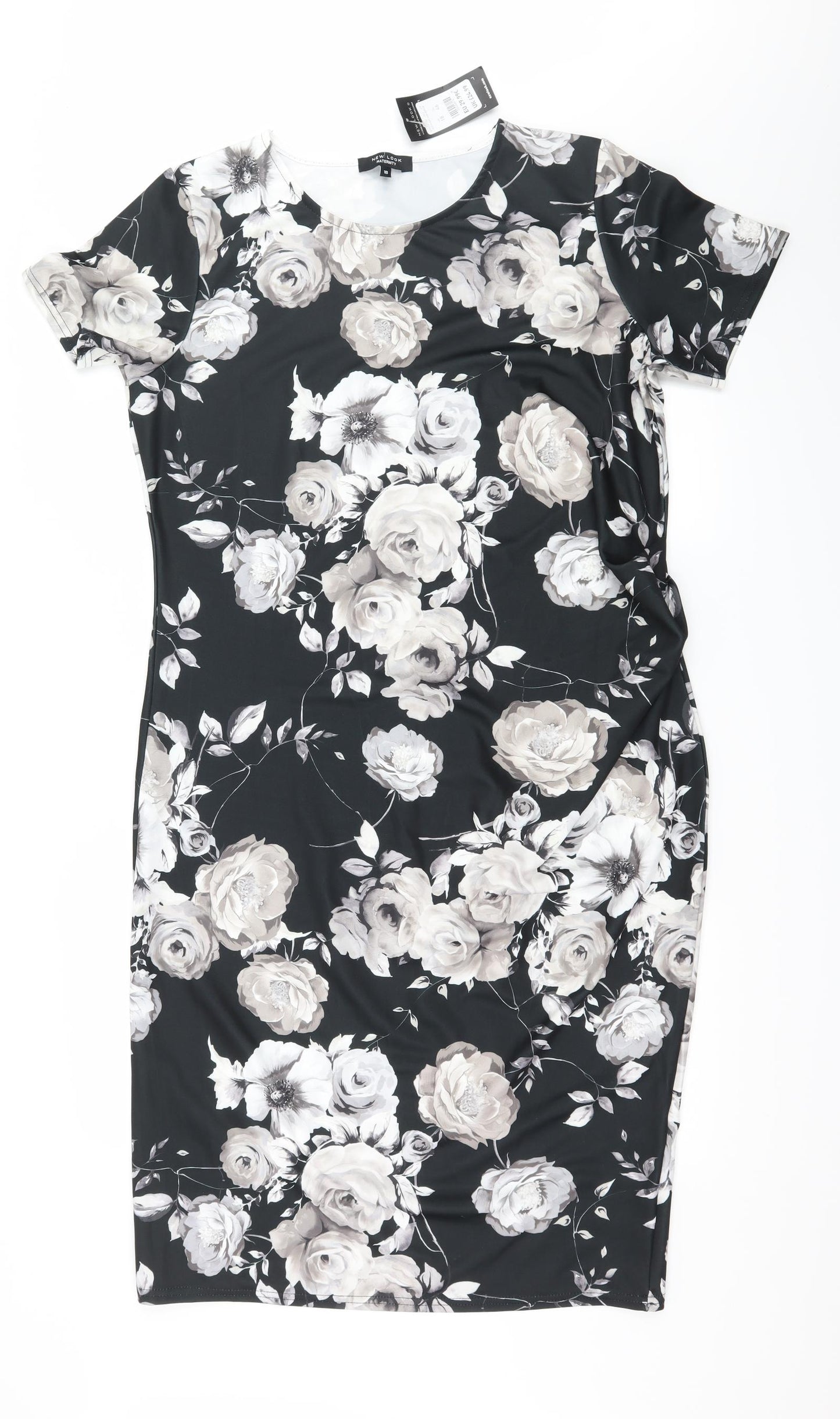 New Look Womens Black Floral Jersey A-Line  Size 18