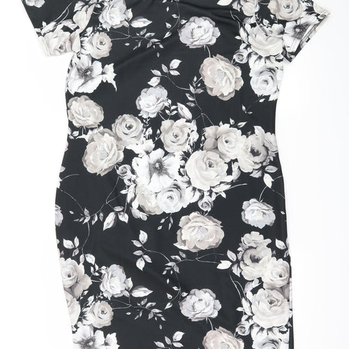 New Look Womens Black Floral Jersey A-Line  Size 18