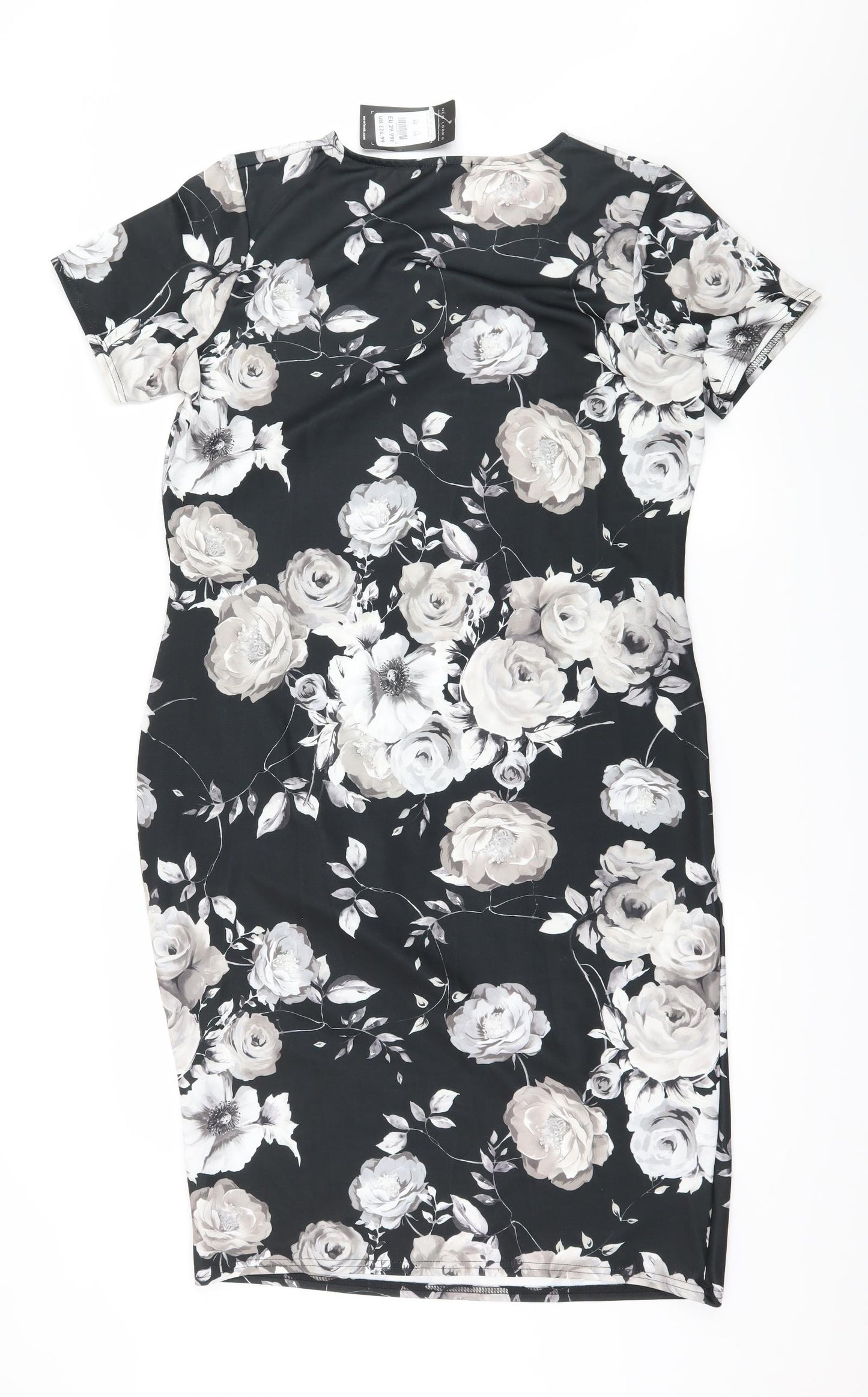 New Look Womens Black Floral Jersey A-Line  Size 18