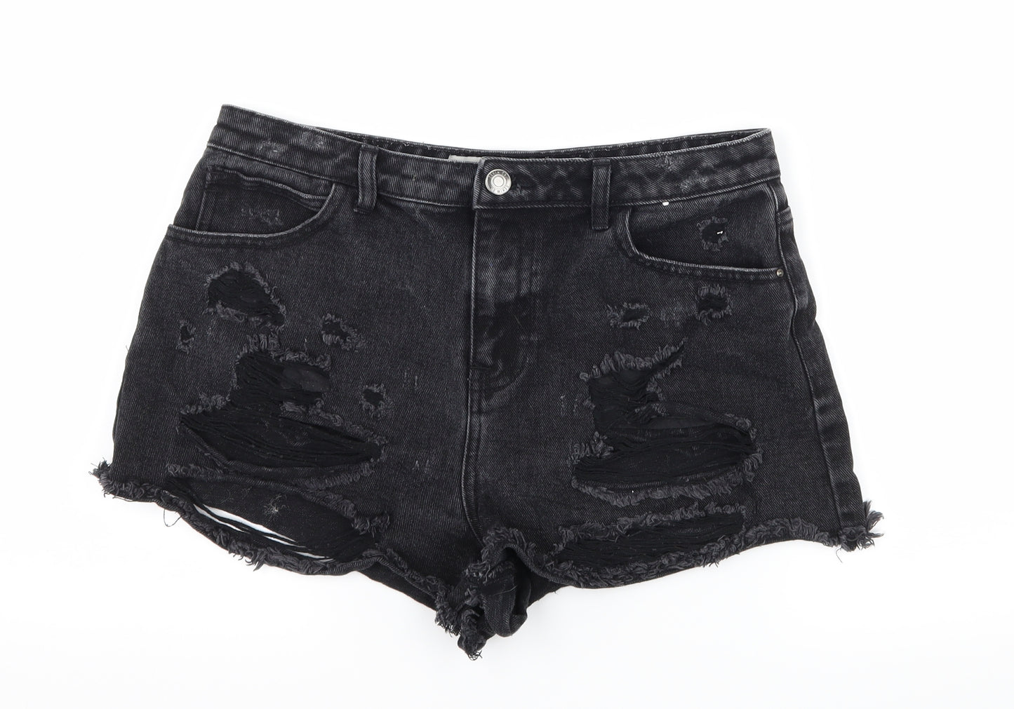 Denim & Co. Womens Black  Denim Hot Pants Shorts Size 12 - Distressed