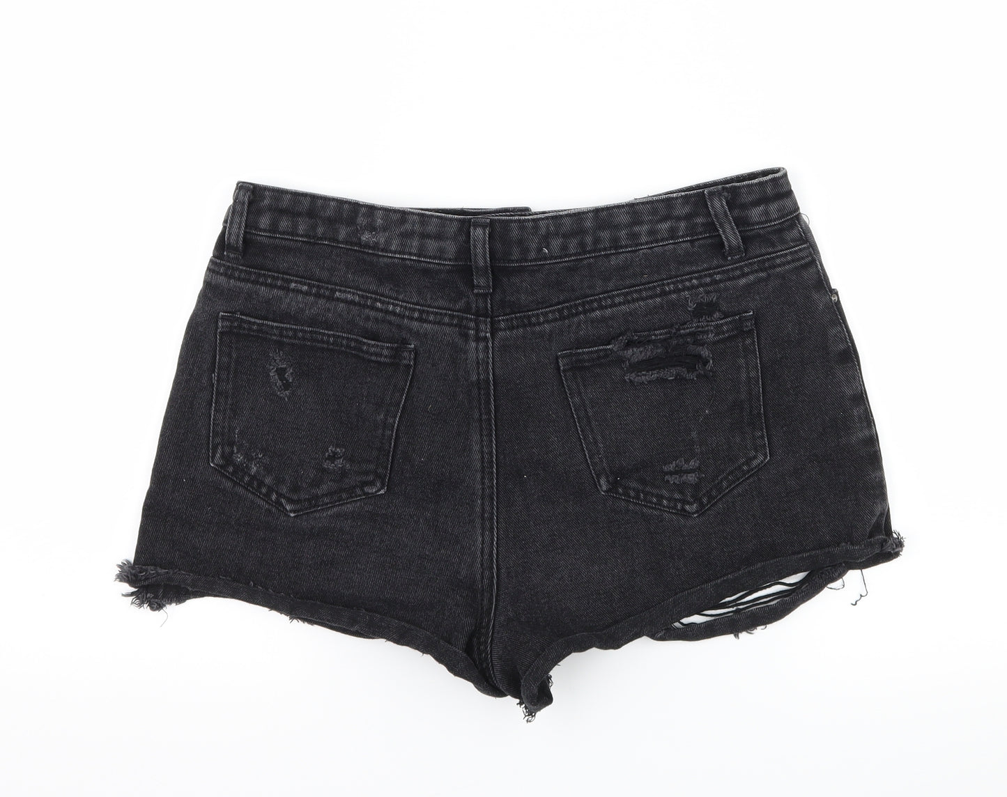 Denim & Co. Womens Black  Denim Hot Pants Shorts Size 12 - Distressed