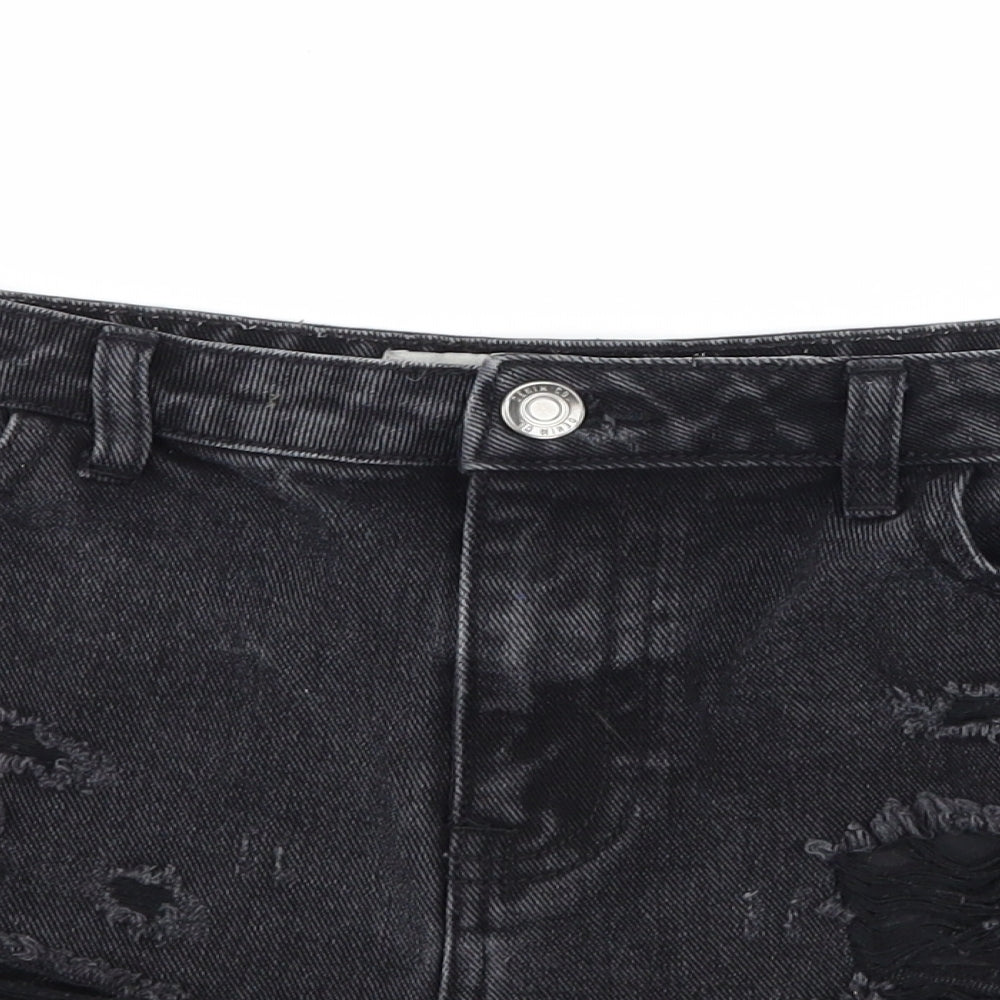 Denim & Co. Womens Black  Denim Hot Pants Shorts Size 12 - Distressed