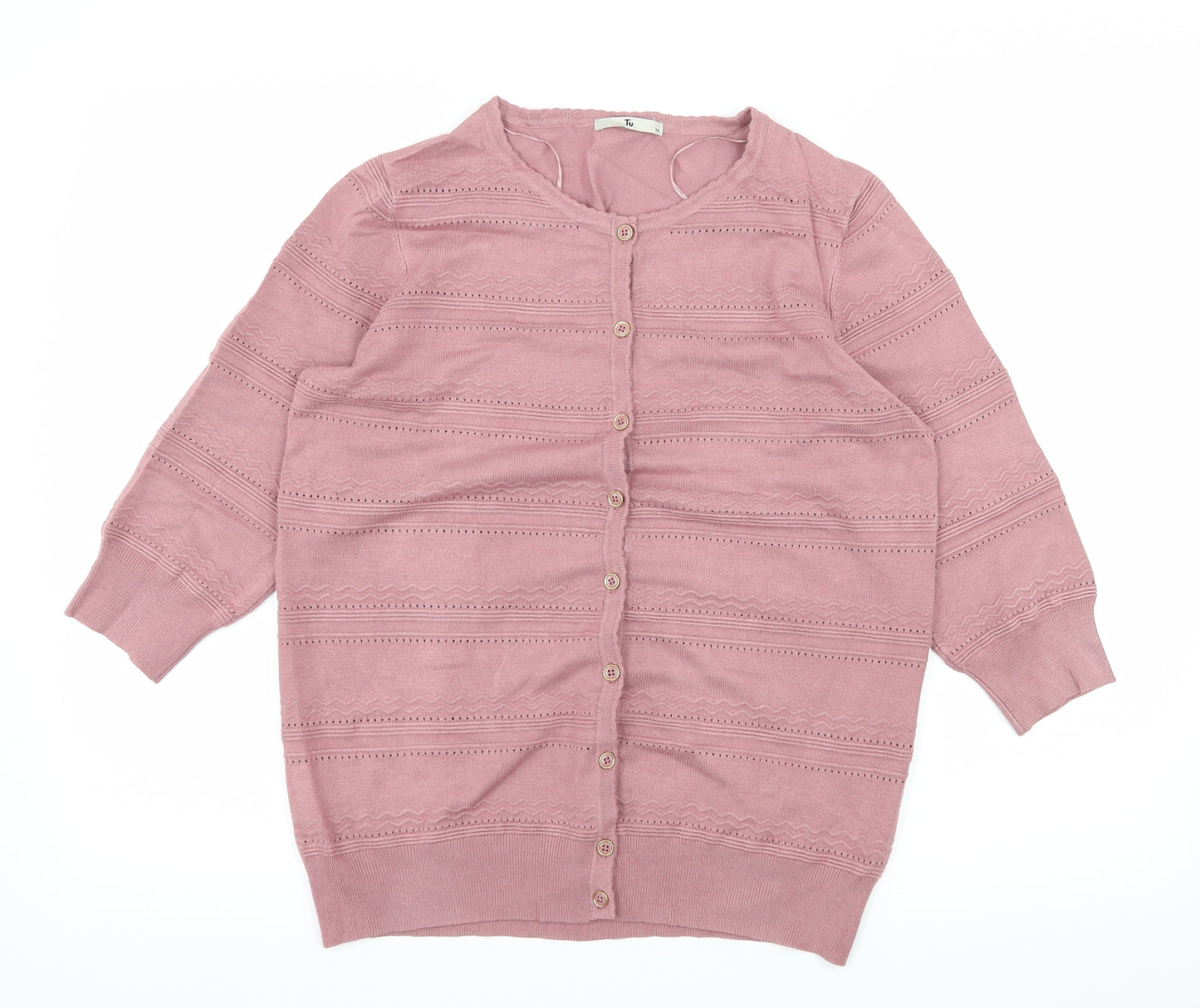 TU Womens Pink  Knit Cardigan Jumper Size 14